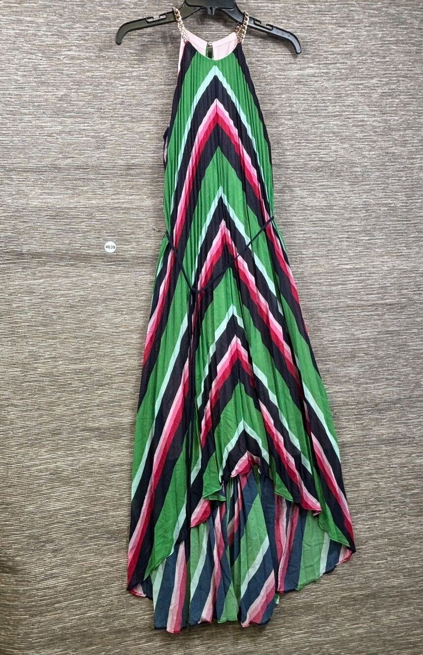 Ted Baker Dress Juniors Size 1 Multicolor Stripe Pleated Halter Maxi Sundress